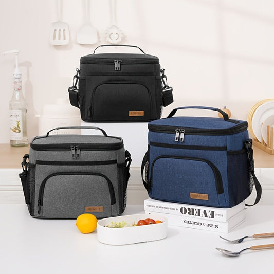 Insulated Lunch Bag with Adjustable Shoulder Strap - Leakproof Reusable Cooler Bag for Men Women Portable Fresh Keeper | Black Grey Blue | Office Travel Beach Picnic Camping School