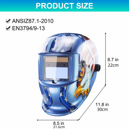 Auto-Darkening Welding Helmet Solar Powered True Color – Wide View DIN 9-13 Adjustable, 1/25000s Response, Lightweight Welder Headgear for TIG MIG MMA Plasma