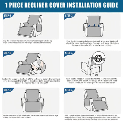 Chair Cover Quilted Recliner Throw with Side Pocket, Elastic Straps and Buckle in Ten Colors