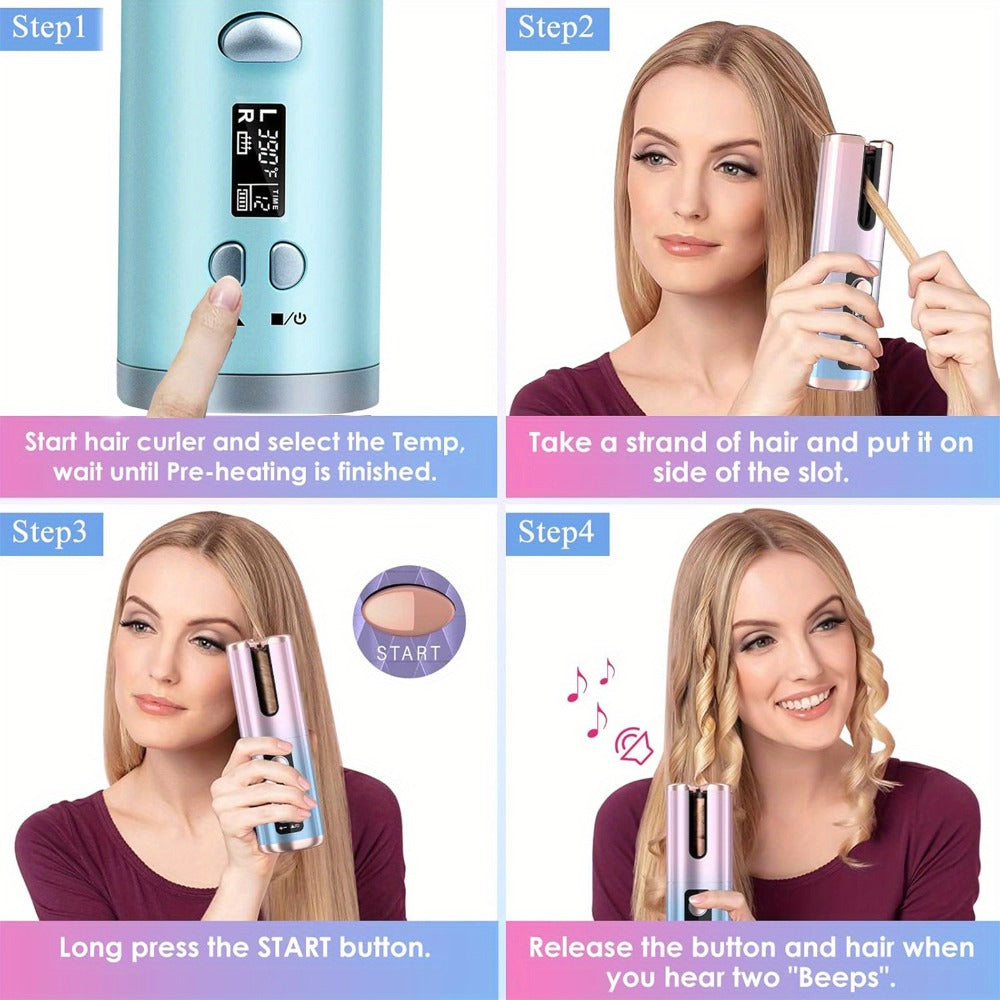 Cordless Automatic Curl-Chamber Iron with Display, USB Charging and Three Color Options Pictured