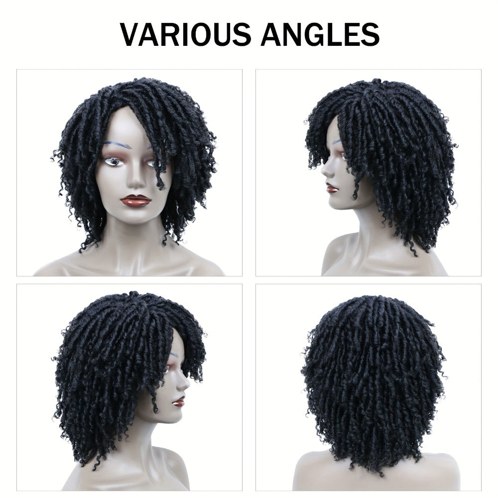 Synthetic Wig 12-Inch Goddess Faux Locs Headband Style with Curly Ends in Three Colors for Festivals