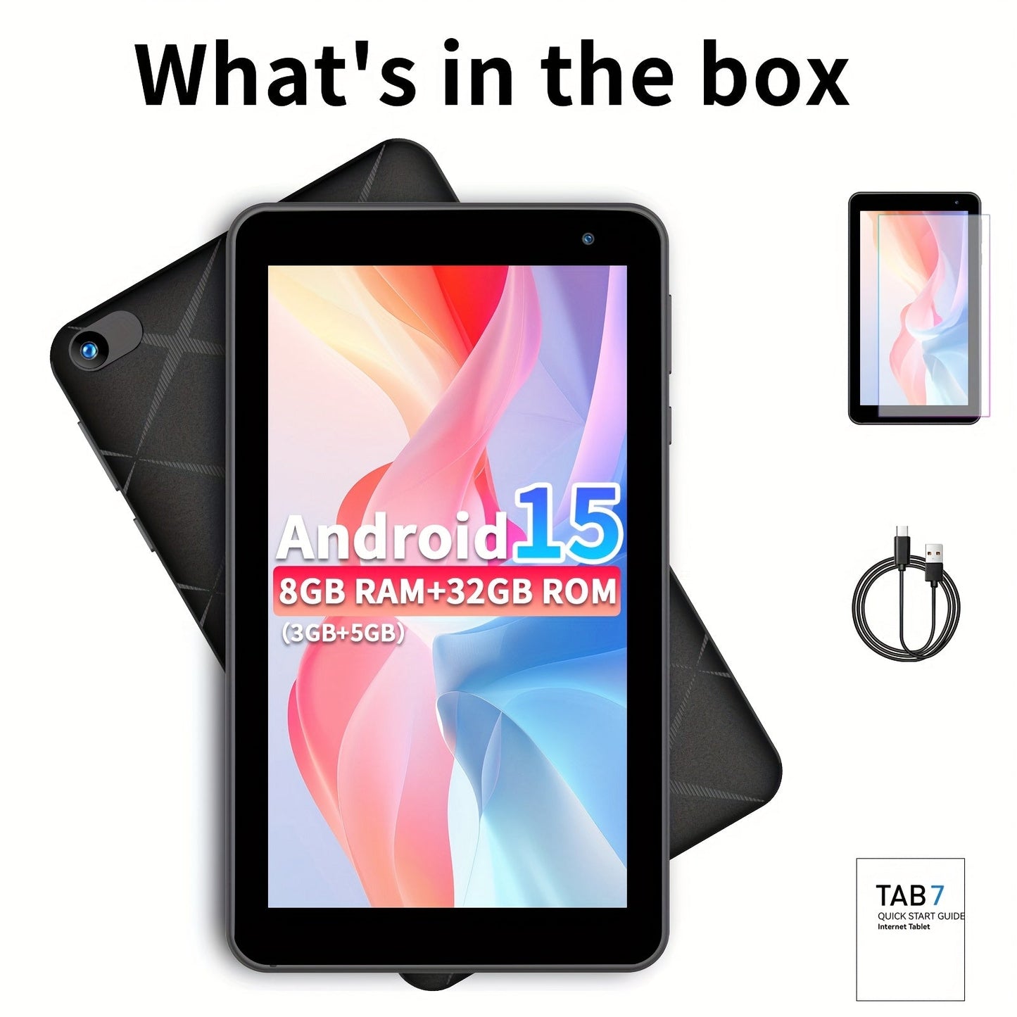 Android Tablet 7-Inch with Android 15, 8GB Total RAM, 32GB Internal Storage and Dual-Band WiFi 6
