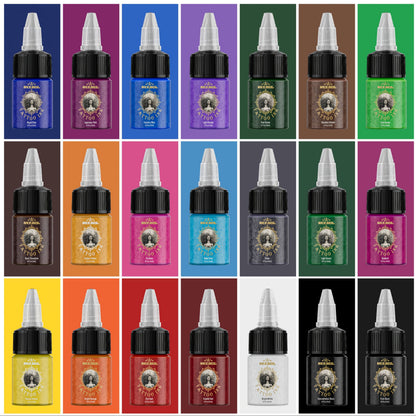 Tattoo Ink 14- or 21-Color Set with 0.5oz 15ml Bottles and Two Source Palette Choices for Color Selection