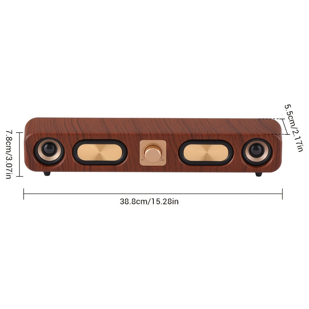 Retro Wood Grain Bluetooth Speaker Dual 2-Inch Woofers 10W Wireless Desktop Soundbar TF AUX USB Hands-Free Calling 2400mAh for PC Laptop Tablet Smartphone