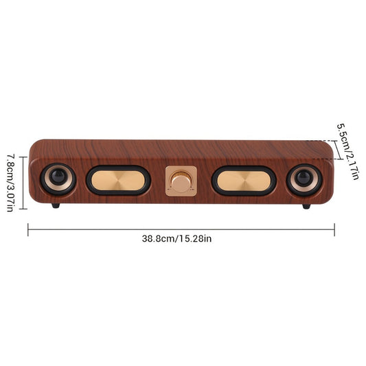 Retro Wood Grain Bluetooth Speaker Dual 2-Inch Woofers 10W Wireless Desktop Soundbar TF AUX USB Hands-Free Calling 2400mAh for PC Laptop Tablet Smartphone