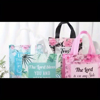 Bible Verse Tote Bags Bulk 32 Pcs Floral Religious Gift Bags with Handles Reusable Non-Woven Inspirational Bags for Christian Baptism Wedding Birthday Church Women Girls Party Favor Bags
