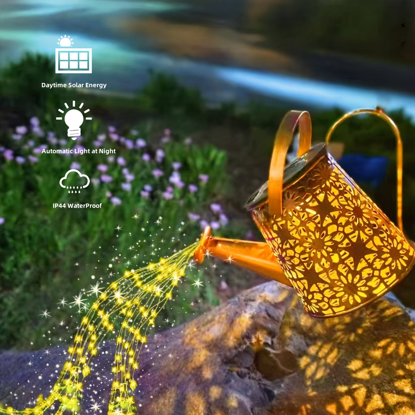 Solar Watering Can Light Outdoor Garden Decor Retro Metal Solar Lamp IP44 Waterproof Warm White LED Fairy Lights for Patio Yard Pathway Porch Christmas Halloween Mother's Day Gift