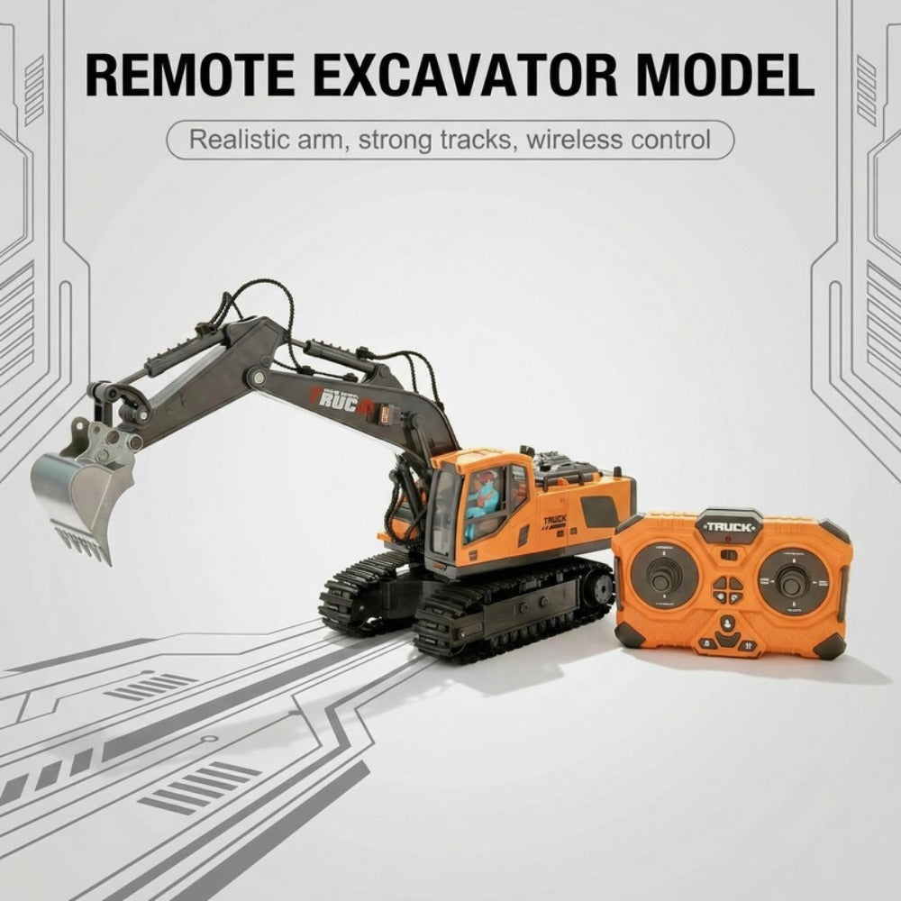 RC Construction Vehicle Toy 2.4GHz Remote Control Excavator Bulldozer Loader with Alloy Metal Cover Lights & Sound Effects