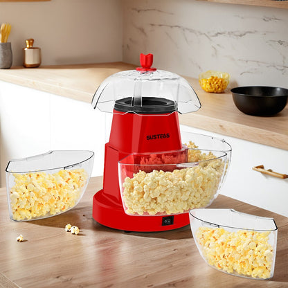 Hot Air Popcorn Maker with 4 Bowls, Oil-Free Electric Popcorn Machine 95% Pop Rate Ready in 3 Min