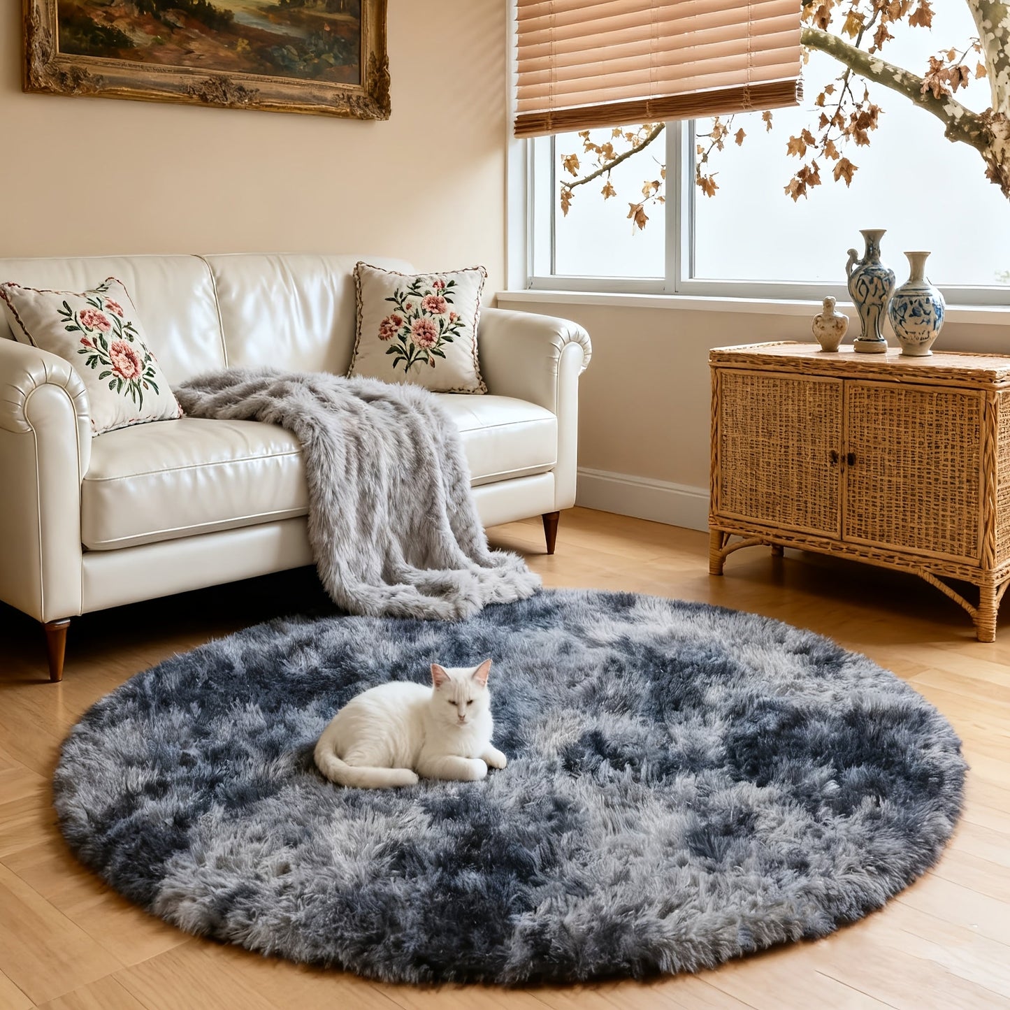 Round Shaggy Area Rug in Seven Solid or Tie-Dye Colors with 4 x 4-Foot to 8 x 8-Foot Sizes