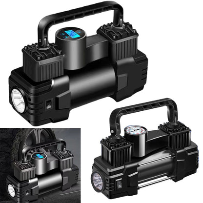 150 PSI 12V Dual-Cylinder Tire Inflator with Analog or Digital Gauge, LED Light and Carry Handle