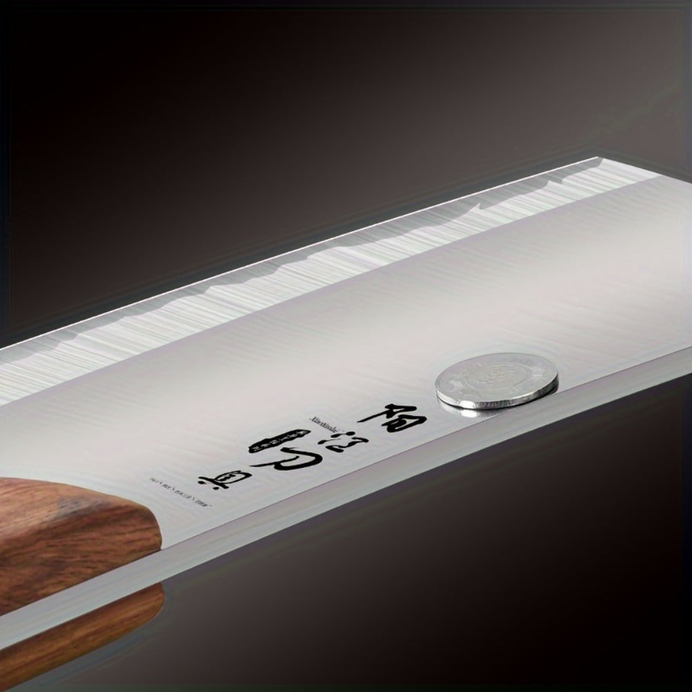 Extra-Thick 22 cm Blade Meat Cleaver with Hanging Hole, Broad Chopping Profile and Wood-Tone Handle