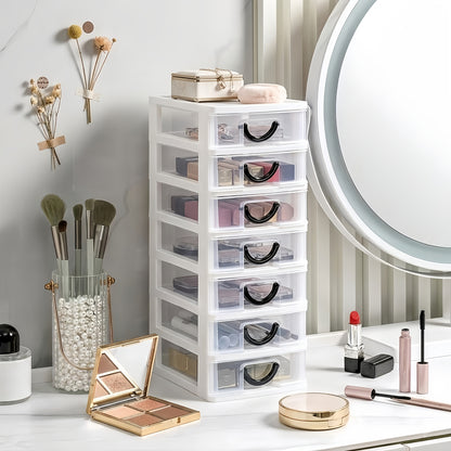 Seven-Drawer Desktop Organizer in Black or White, One- or Two-Piece Set with Clear Front Drawers