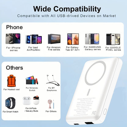 5000mAh-Labeled Magnetic Wireless Power Bank with White Ring Bundle or Blue Upgrade Option