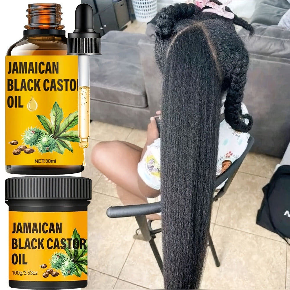 Two-Piece Jamaican Black Castor Oil Hair Care Set with Coordinated Oil and Cream Containers
