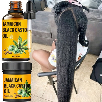 Two-Piece Jamaican Black Castor Oil Hair Care Set with Coordinated Oil and Cream Containers