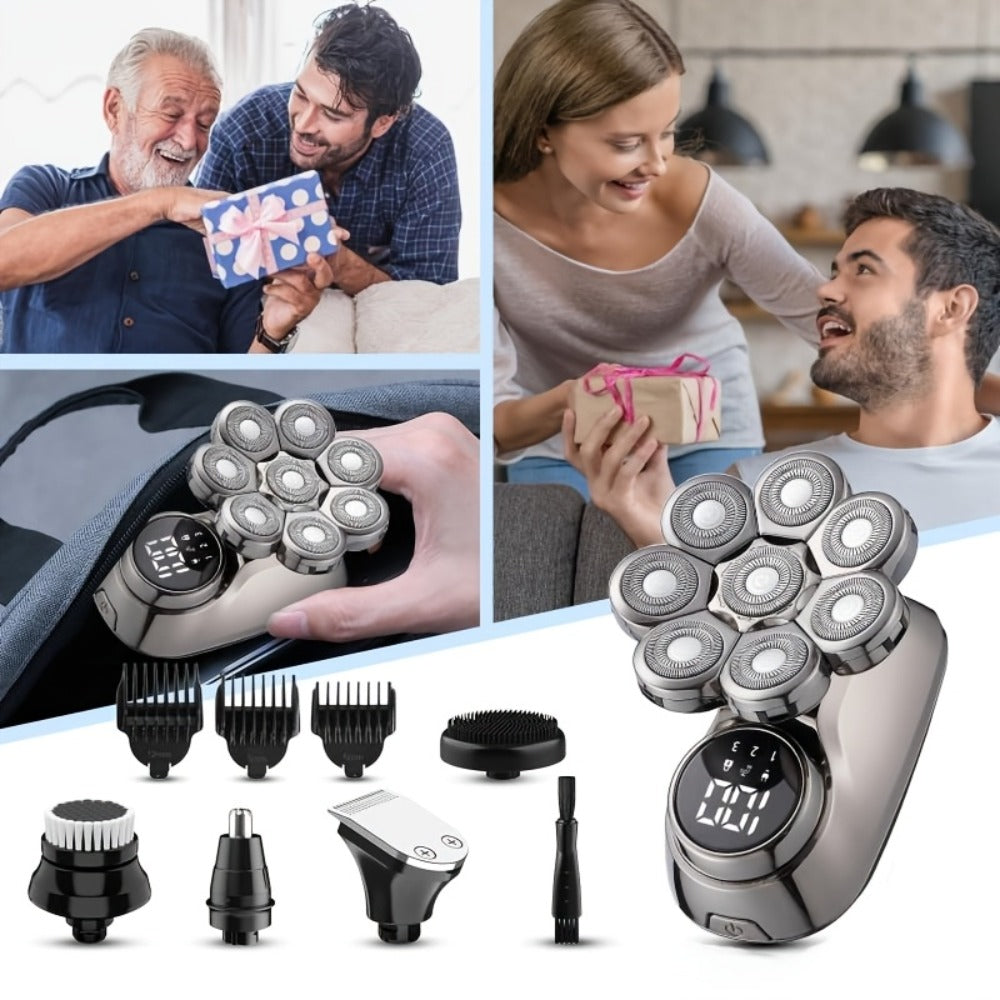 Electric Shaver 8-Blade 5-in-1 Grooming Kit with IPX7, USB-C Charging, Nose Trimmer and Facial Brush
