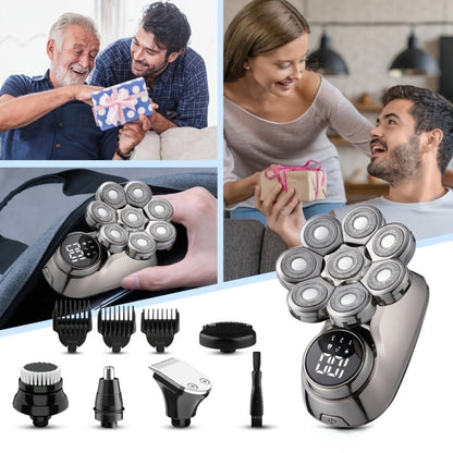 Electric Shaver 8-Blade 5-in-1 Grooming Kit with IPX7, USB-C Charging, Nose Trimmer and Facial Brush