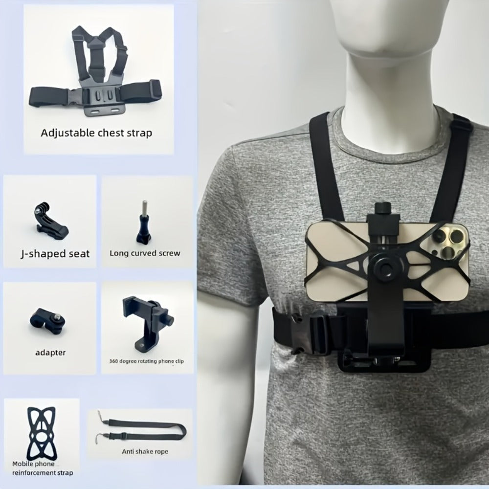 Adjustable Chest Camera Mount Harness with Six Black Checkout Styles and One-Size Strap Configuration