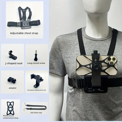 Adjustable Chest Camera Mount Harness with Six Black Checkout Styles and One-Size Strap Configuration