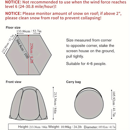 Clear-Panel Dome Screen Shelter with Two Zippered Doors, Ground Stakes and 10-by-10 or 12-by-12 Options