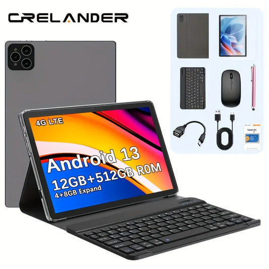 CRELANDER 4G LTE Tablet with Keyboard Mouse Stylus & Case – 12GB RAM, 512GB Storage, GPS, WiFi, Full Bundle 2-in-1 Tablet PC, Perfect Graduation & New Year Gift for Work Study Travel