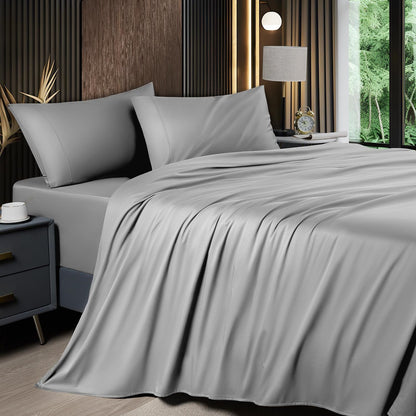 Cooling Sheet Set 4 Piece 2200TC Bamboo Blend - Silky Soft Deep Pocket 16 inch Fitted Sheet, Flat Sheet & Pillowcases, Breathable Luxury Bedding for Hot Sleepers Twin Full Queen King, Summer Chill Collection