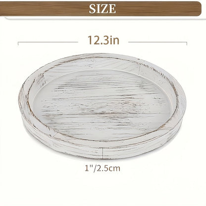 Round Wave-Edge Decorative Tray in White Wood Grain, Charcoal or Washed White for Coffee Table Displays