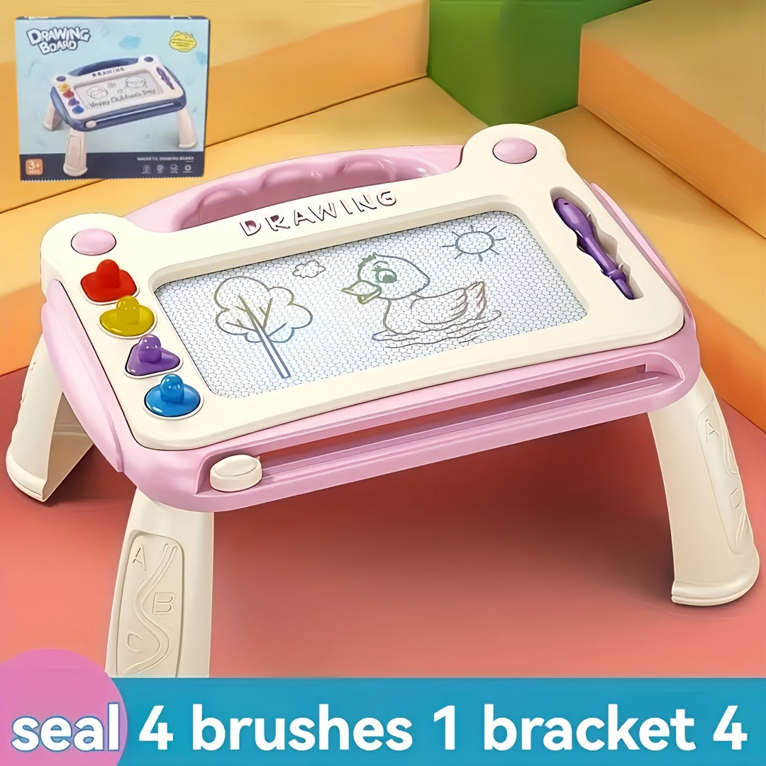 Three-Mode Magnetic Drawing Board with Four Stamps, Brush, Eraser Slider and Six Color Configurations