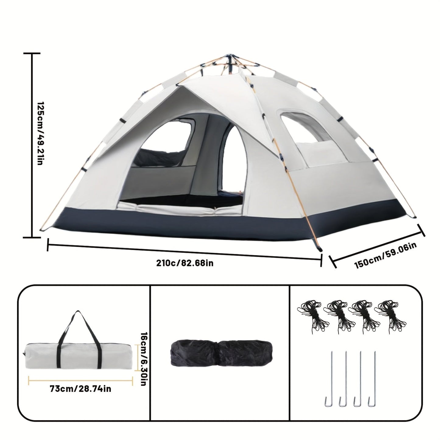 Camping Tent Cloud-Gray Pop-Up with Two Doors, Optional Mesh Windows and Two Source Dimensions