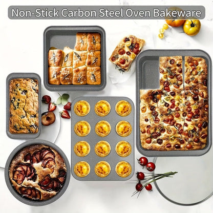 Mixed-Color Bakeware Set with 2–18 Pieces, Cake and Muffin Pans, Trays, Racks and Tools Pictured