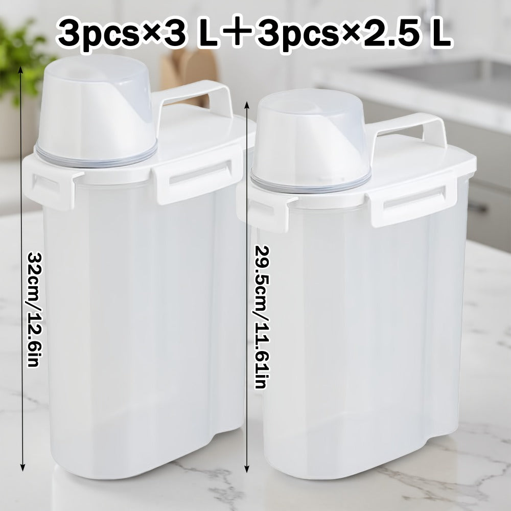Food Storage Containers 2.5L and 3L PP Pantry Bins with Measuring Cups in Two-, Four- or Six-Pack Options