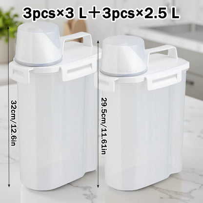 Food Storage Containers 2.5L and 3L PP Pantry Bins with Measuring Cups in Two-, Four- or Six-Pack Options