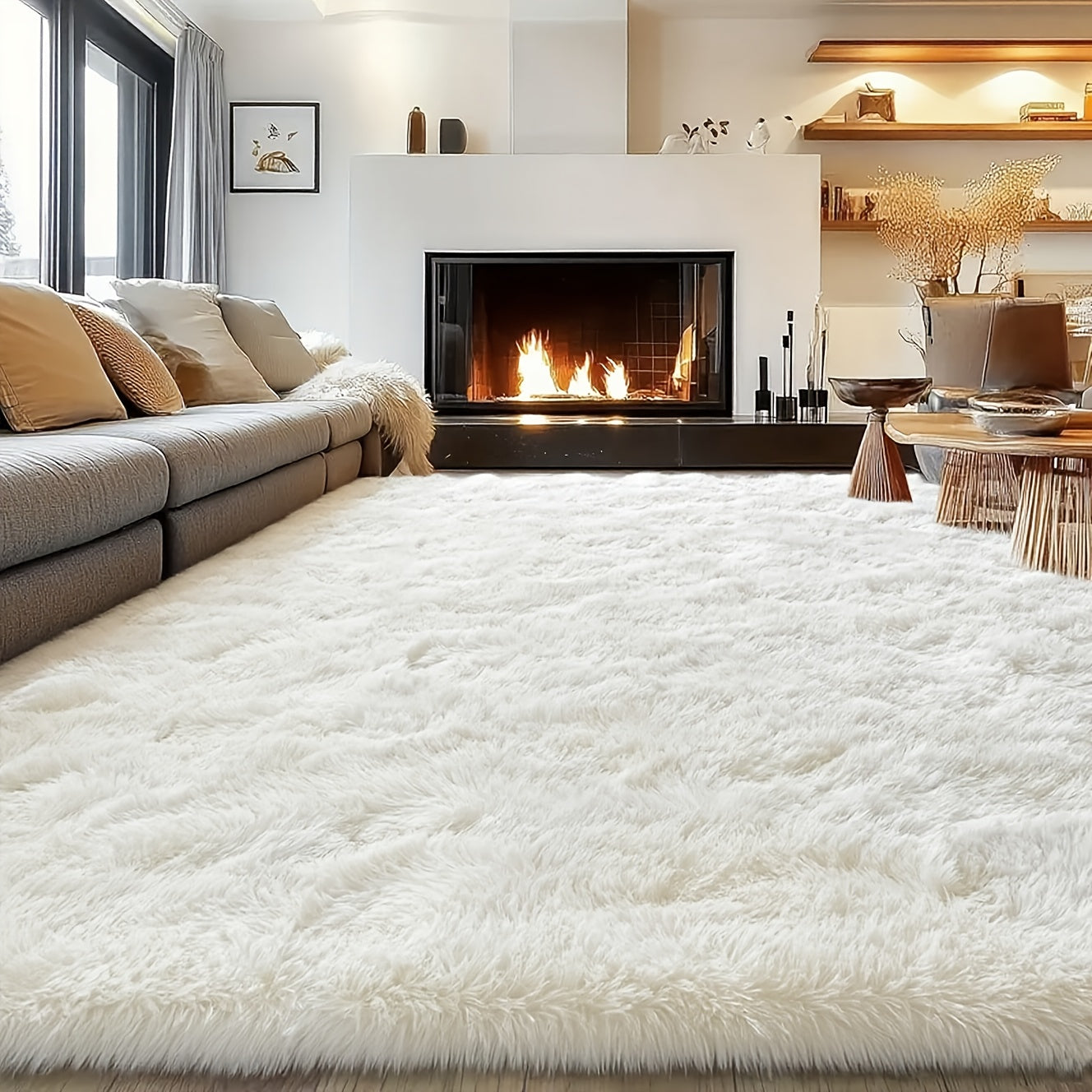 Area Rug 8x10 Fluffy Shag with 1.8-Inch Plush Pile and Nine Colors for Bedroom or Living Room