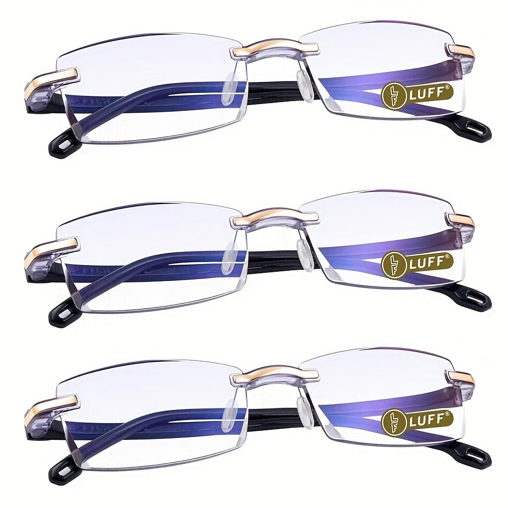 Reading Glasses – Three-Pair Rimless Metal Blue-Light Readers in Multiple Colors and Strengths