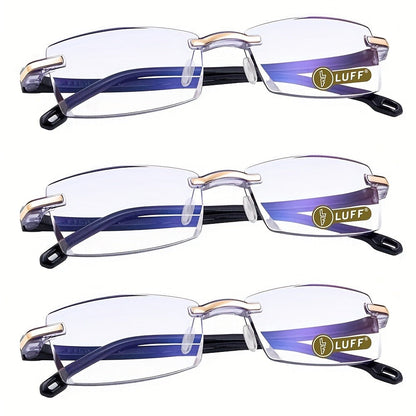 Reading Glasses – Three-Pair Rimless Metal Blue-Light Readers in Multiple Colors and Strengths