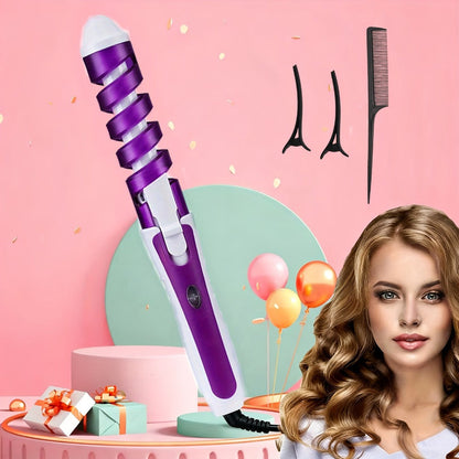 Spiral-Guide Corded Curling Wand with Swivel Power Cable, Two Hair Clips and Comb in Three Colors