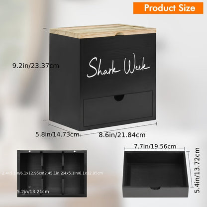 Tampon & Pad Organizer Box with Lid - Wooden Bathroom Storage Bin with Drawer, 3-Compartment Feminine Products Caddy, Farmhouse Bathroom Decor