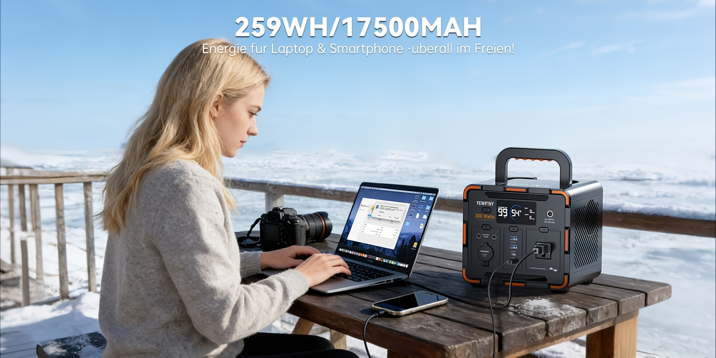 Portable Power Station 259Wh 300W or 599Wh 600W with AC, DC, USB, LiFePO4 Cell Pack and LED Light