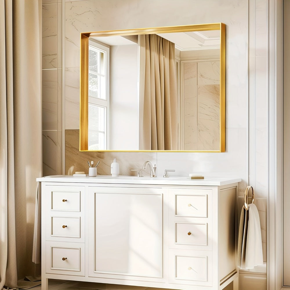 Bathroom Vanity Mirror Wall Mounted Metal Frame Rectangle – Anti-Rust Farmhouse Mirror in Matte Black, Gold & Silver, Multiple Sizes, Horizontal or Vertical Hang