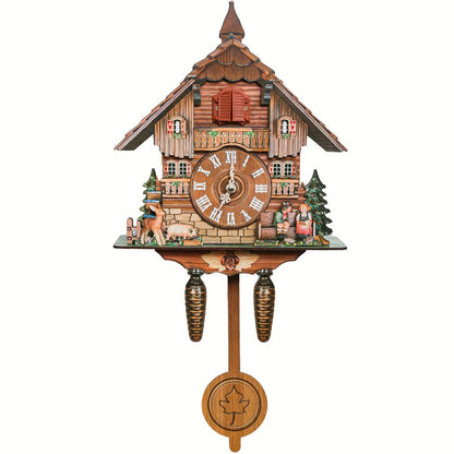 Cuckoo-Style Decorative Wall Clock with Pendulum and CL010 or CL303 Brown Wood-Look Model Options