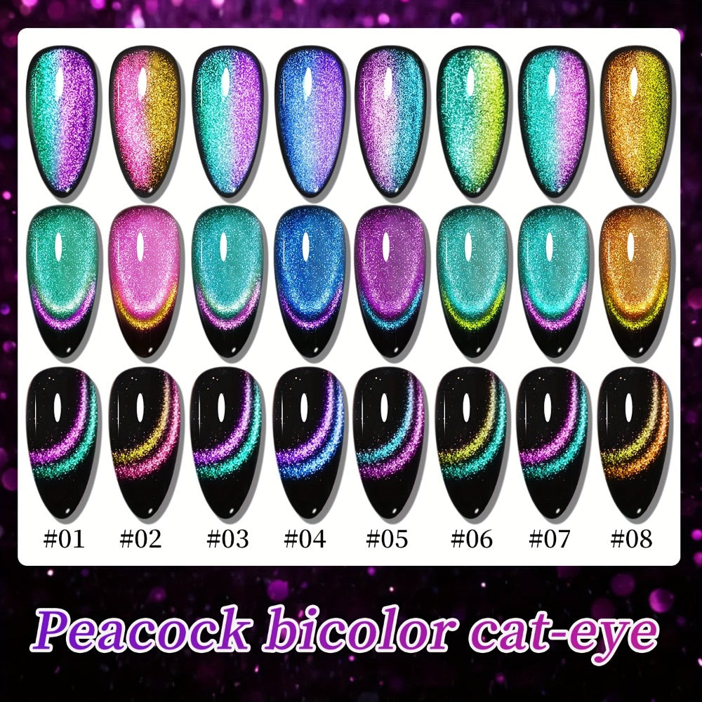 Gel Nail Polish Set with XEIJAYI Label, 8 Magnetic Cat Eye Colors, 0.51oz Bottles and Magnet Tool
