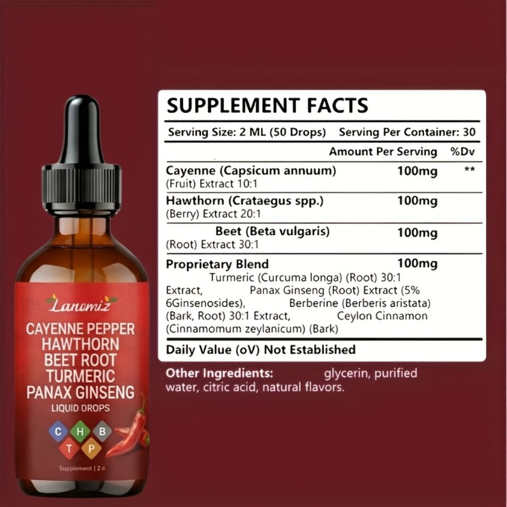 Cayenne Pepper Herbal Liquid Drops in 2-Fl-Oz Bottles with One-, Two- or Three-Bottle Options