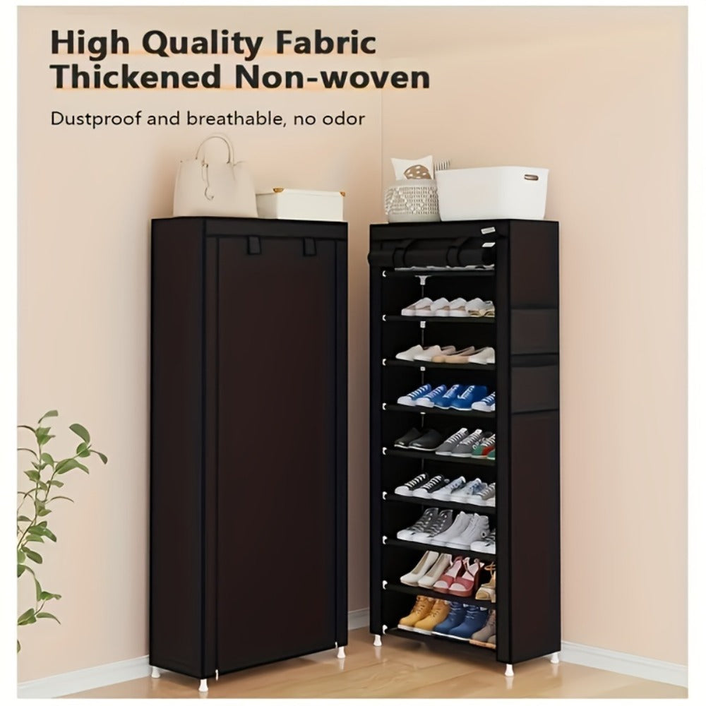 10-Layer Shoe Rack with Dust Cover – Non-Woven Portable Shoe Cabinet Organizer for Entryway, Bedroom & Dormitory Storage
