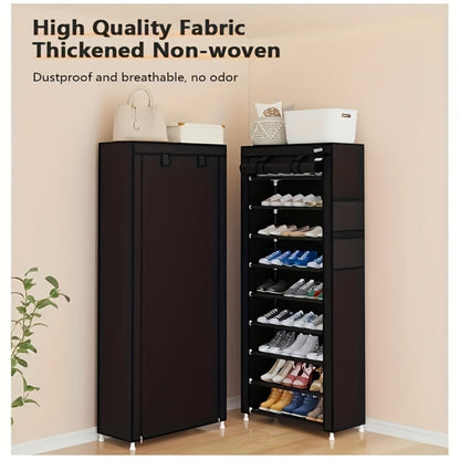 10-Layer Shoe Rack with Dust Cover – Non-Woven Portable Shoe Cabinet Organizer for Entryway, Bedroom & Dormitory Storage
