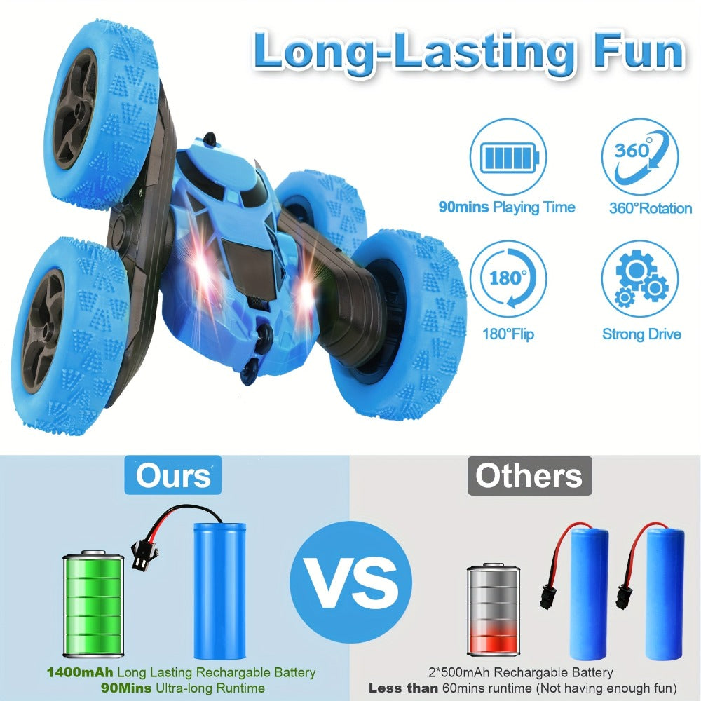 Remote Control Car, Double-Sided 360-Degree Flip Stunt Model with 2.4GHz Control, LED Lights and 1400mAh Battery