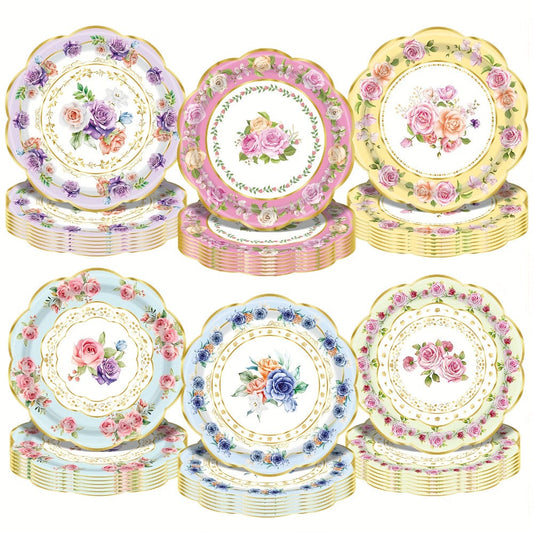 Floral Paper Plate Party Supplies Pack with 48 Botanical-Print Plates in Six Coordinated Designs