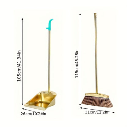 Golden Broom and Dustpan Set with Sectioned Long Handle, Wide Head and Broom-Only or Two-Piece Checkout Options