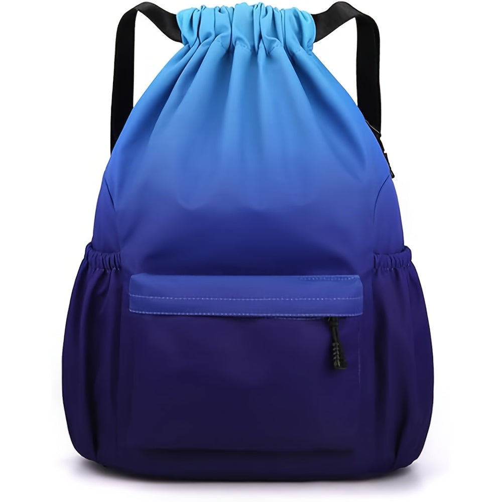 Drawstring Backpack Gym Bag – Large Capacity Nylon Cinch Sack with Strap Pocket, Lightweight Training & Outdoor Travel Bag for Men Women | 4 Gradient Colors
