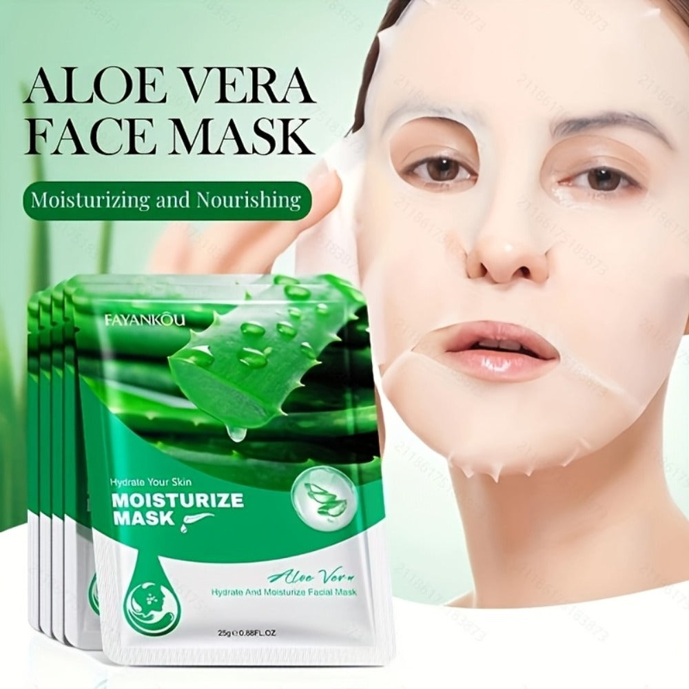 Aloe Vera Sheet Mask 30-Pack with 25g Individual Pouches and Aloe Vera and Glycerin Labels